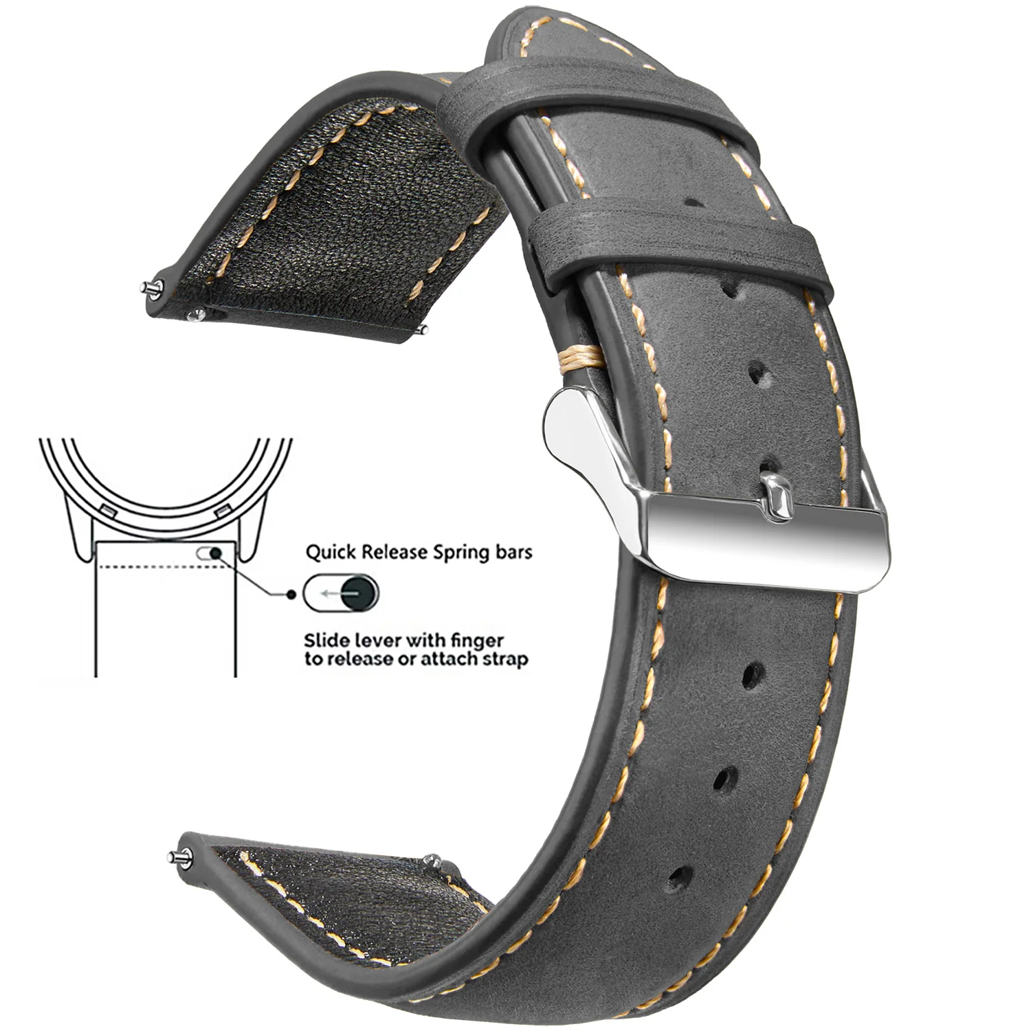 Premium Waxed Vintage Genuine Leather Watch Strap - Quick Release, Top Grain, Multiple Sizes Available