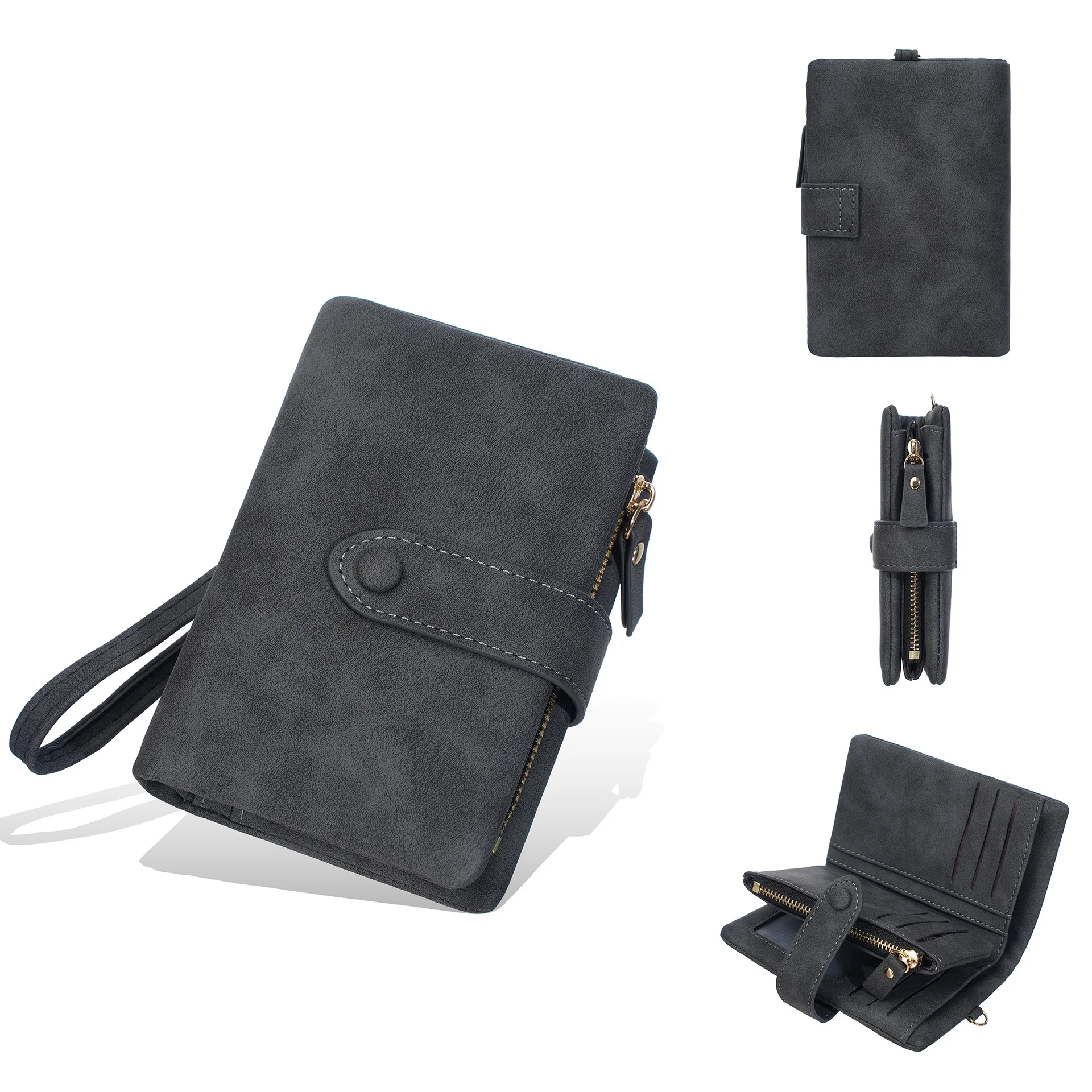 16-Card Slot Magnetic Folding Wallet with Zippered Coin Pocket and Wrist Strap, Large Capacity Multi-Functional Storage, Unisex Travel Card Holder