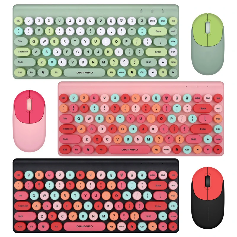 

2.4G Wireless Keyboard and Mouse Set Round Keycap Mute Wireless Keyboard Mouse Combos For Computer Laptop PC Desktop Windows