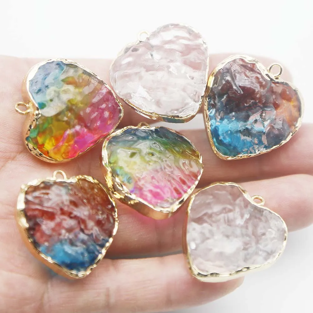 Lacquered crystal glass plus color love shaped jewelry pendants electroplated gold key accessories wholesale 10Pcs free shipping