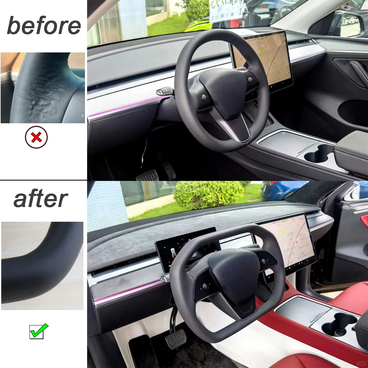 テスラモデル3用レザーステアリングハンドル,レーシングスポーツヨーク