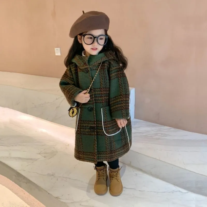 Girls Kids Woolen Coat Jacket Overcoat 2022 Classic Warm Plus Thicken Winter Cotton Fleece Children's Clothing