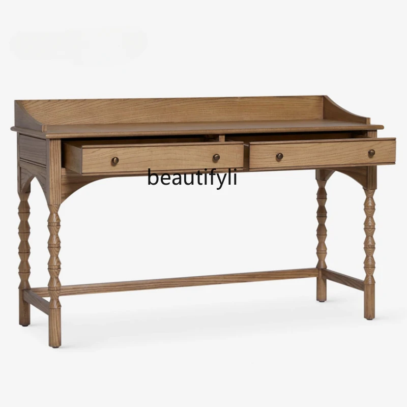 

French Retro Solid Wood Dresser Small Apartment Makeup Table Black Antique Style Dresser Desk living room furniture