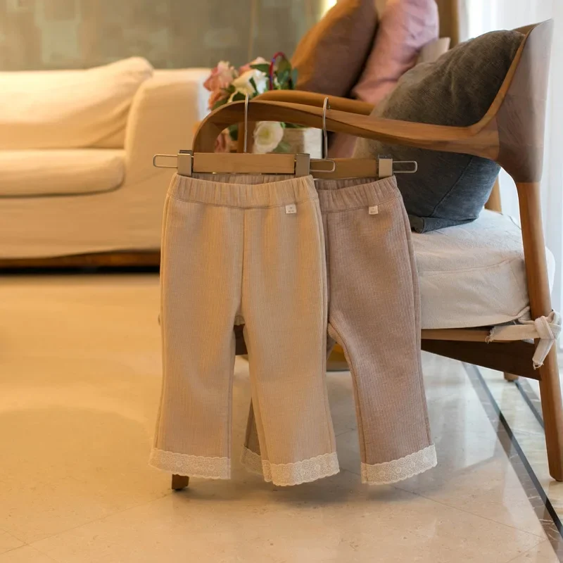 Cute Fleece Padded Lace Kids Leggings for Girls