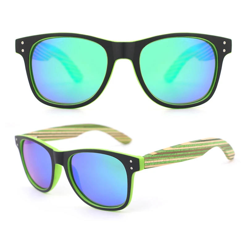 

Dropshipping 2023 Custom Black Green Frame And Green Tinted Bamboo Wooden Temples Rectangle Polarized Sunglasses For Men