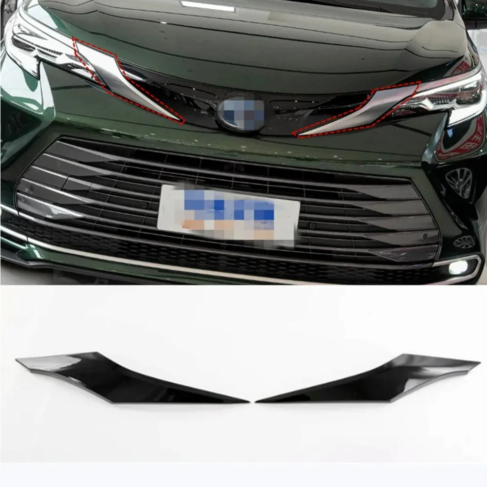 

2PCS Front Grille Grill Strip Trim For Toyota Sienna Glossy 2021-2022 Automobile Exterior Parts