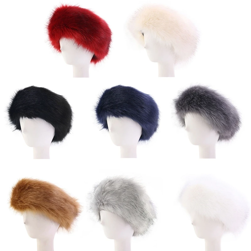 

652F Fashion Fluffy Winter Warm Cap Wide Headband Elastic Outdoor Ski Hats Furry Ear Warmer Soft Warm Earmuff for Women