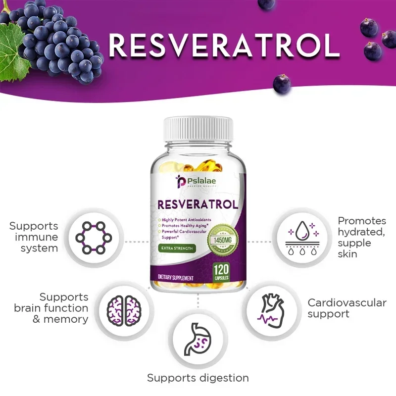Resveratrol 1450mg Powerful Antioxidant and Anti-aging Immune System Promotes Smooth Skin