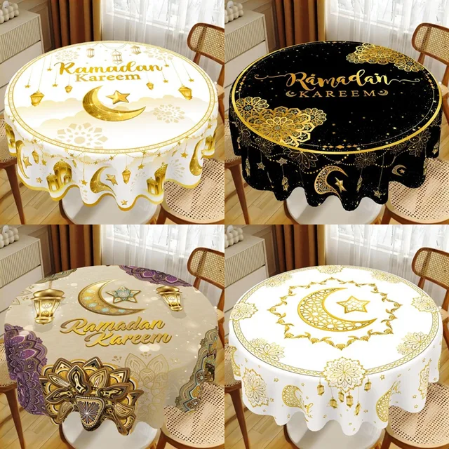 Ramadan Kareem Eid mubarak Polyester Round Tablecloth Ramadan Decor For Home 2026 Islamic Muslim Party Supplies EID Al Adha 1