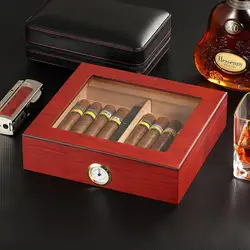 Cedar Wood Travel Cigar Humidor Box With Humidifier Hygrometer Humidor Cigar Box Case Glass Humidors Fit 20-30 Cigars