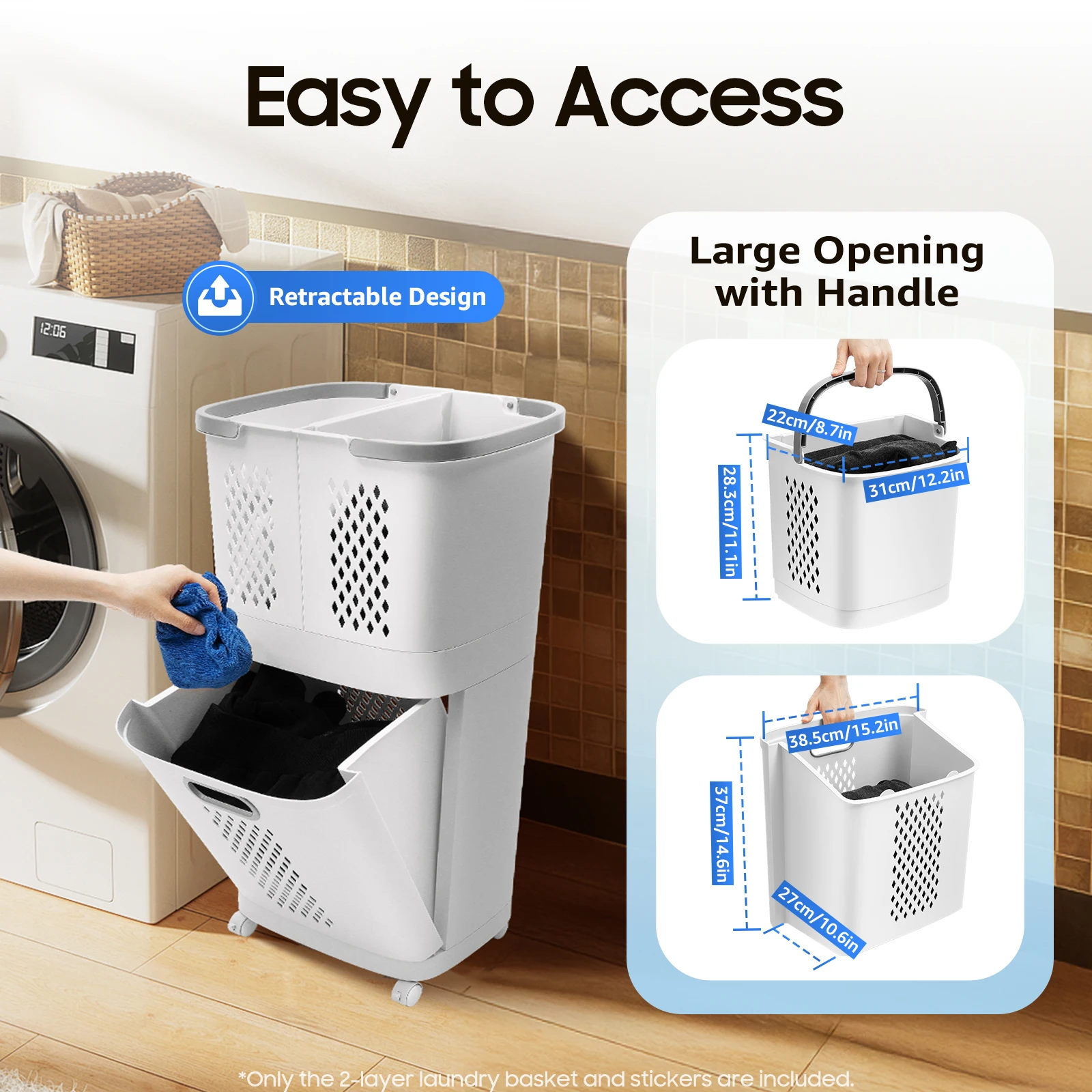 2-Layer Laundry Basket with 4 Universal Wheels Multifunctional Clothes Basket Clothes Organizer Home Assortment Box Laundry Boxs
