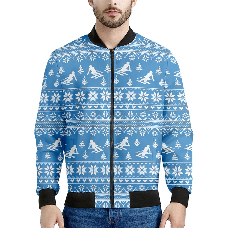 Chaquetas de hombre con estampado 3D de esquí a la moda, tendencia de primavera y otoño, chaqueta bomber deportiva para exteriores, ropa informal de uso diario, sudaderas de gran tamaño