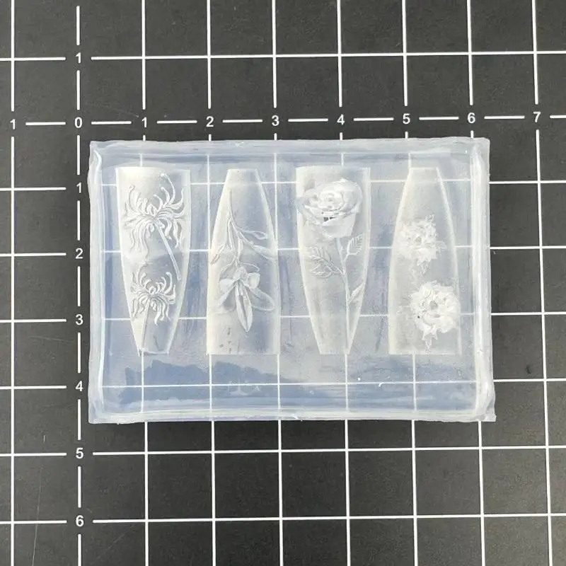 **1pc 로즈 스컬 3D 실리콘 네일 아트 몰드 꽃 꽃무늬 DIY 투명 템플릿 네일 아트 장식 매니큐어 디자인 도구
