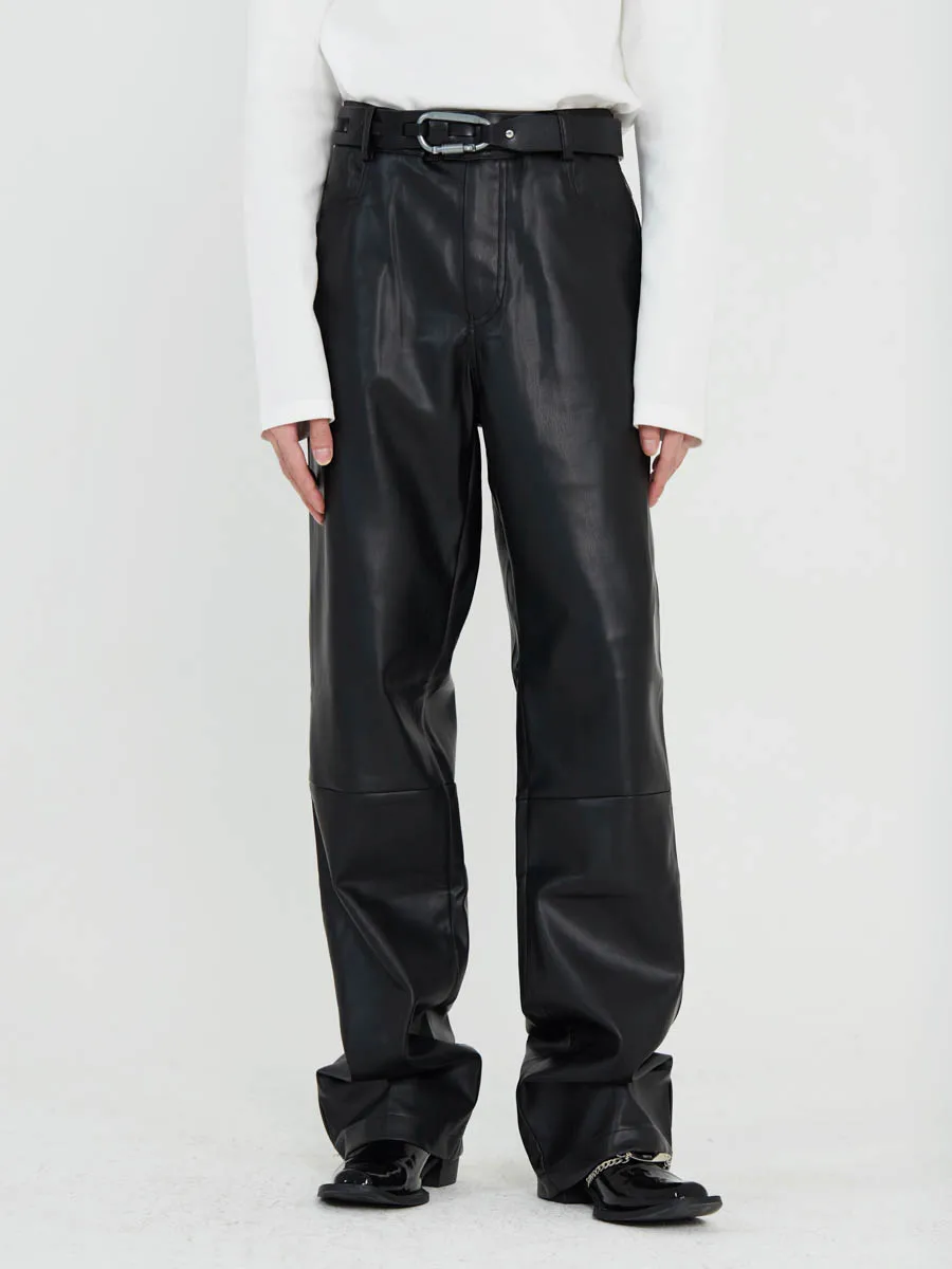 

27-46 2022 Men Clothing Yamamoto Style Design Sense Niche Hip Hop PU Leather Pants Straight Trousers Plus Size Singer Costumes