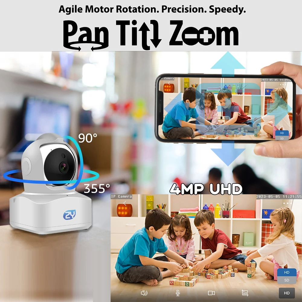 4MP WIFI IP Camera Indoor Smart Home CamHi APP Two-Way Audio 355 Degree Rotation Pan Tilt Wireless CCTV Camera With RJ45 Port 2