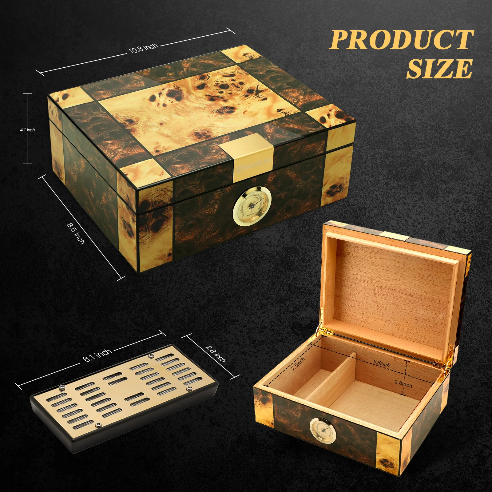 XIFEI Travel Cigar Humidor Box W/Hygrometer Humidifier 50pcs Capacity Cedar Wood Cabinet Portable Smoking Accessories