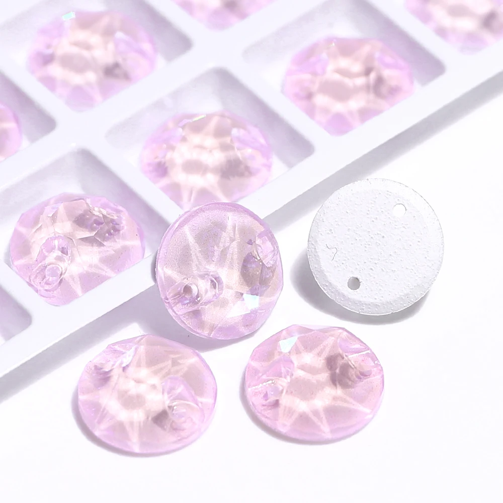 8mm/10mm/12mm Gemischte Farben Glitter Runde Glas Flache Rückseite Strass 2 Löcher nähen Kristall für Handwerk Kleidungsstück DIY Zubehör – Detail 5
