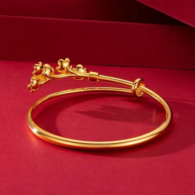 Wholesale Jewelry-- Bring Love Lucky Peach Flowers Bangles Push-and-Pull For Women Fashion Jewelry  Pure Gold Plated 4