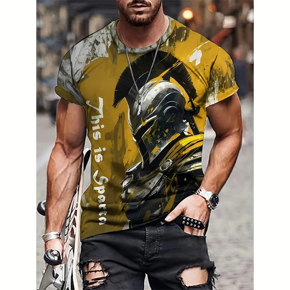 

Vintage T-Shirt For Men Sparta Knight Graphic T Shirts 3D Printed Short Sleeve Casual O -Neck Tee Oversized Men's Clothing Tops