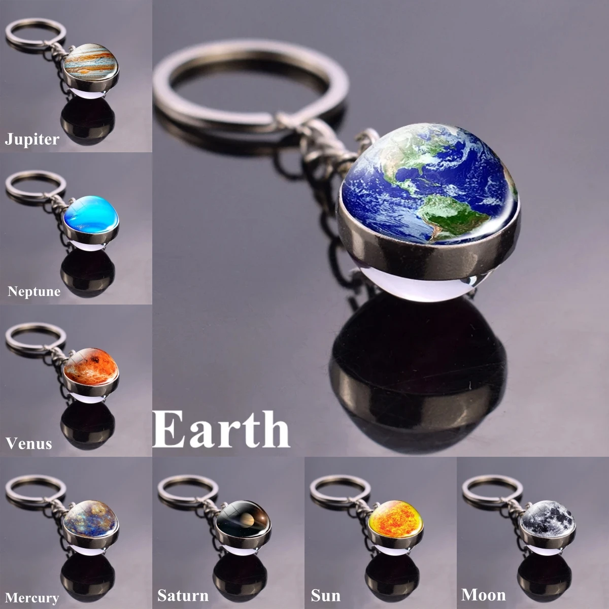 Sistema Solare Portachiavi Galaxy Nebula Space Portachiavi Moon Earth Sun Mars Art Picture Double Side Glass Ball Portachiavi Regalo
