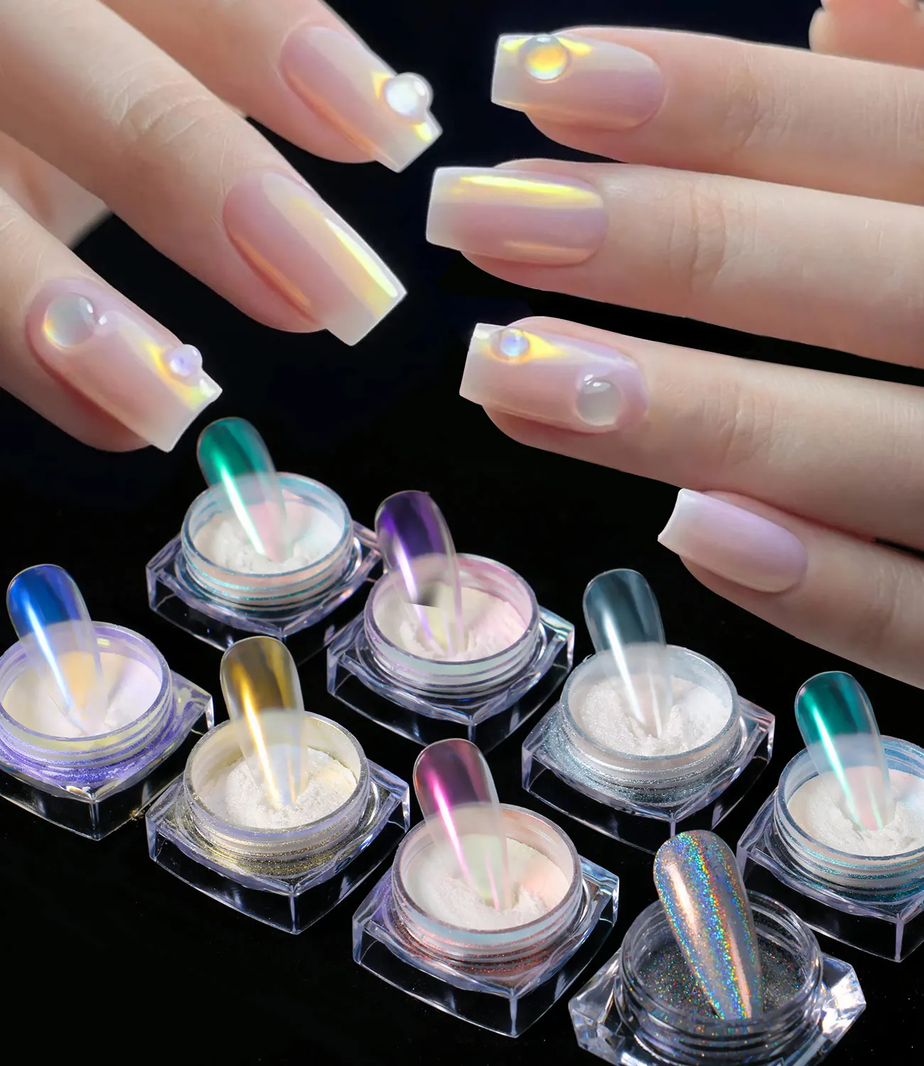 

8pcs/lot Pearl Nail Powder Shimmer Nail Art Aurora Pigment Chrome Pigment Glitter Paillette For Manicure