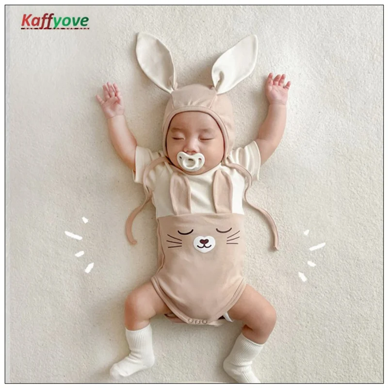 

Newborn Baby Summer Spring Rompers Cap Toddler Rabbit 100% Cotton Birthday Baptism 0-24M Toddler Overalls Boy Girl 2024 Jumpsuit