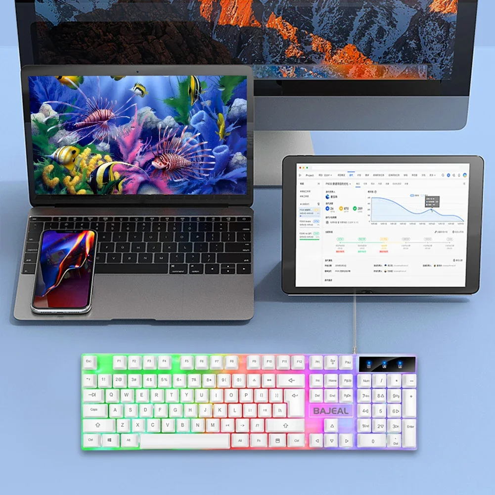 98 Keys Mechanical Keyboard USB Wired Gaming Keyboard with 7 Color Lights Backlit for Laptops Computer Gamer Ergonomic