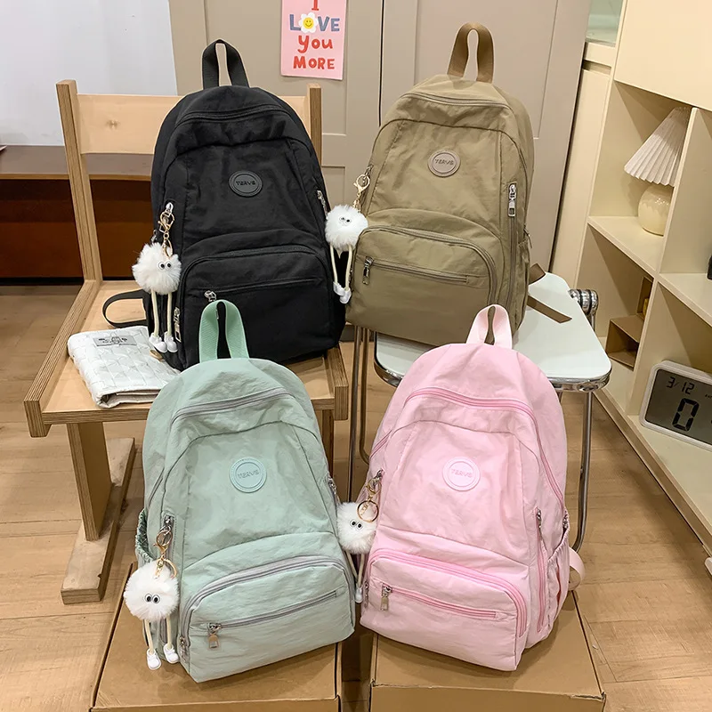 Ins Style Backpack for Female College Students Unique Design Simple Solid Color Korean Style Outdoor Sports Travel Bag
