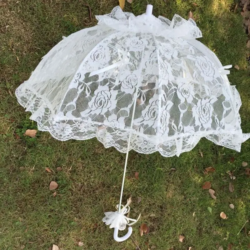 Bridal Lace Hollow Umbrella Wedding Decoration Photo Props Rose Long Handle 8-bone design Umbrellas For Photography