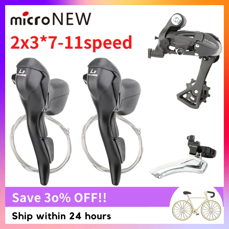 Leviers De Dérailleur MicroNEW 2x7 Vitesses - Pour Vélo De Route - Noir - Neuf