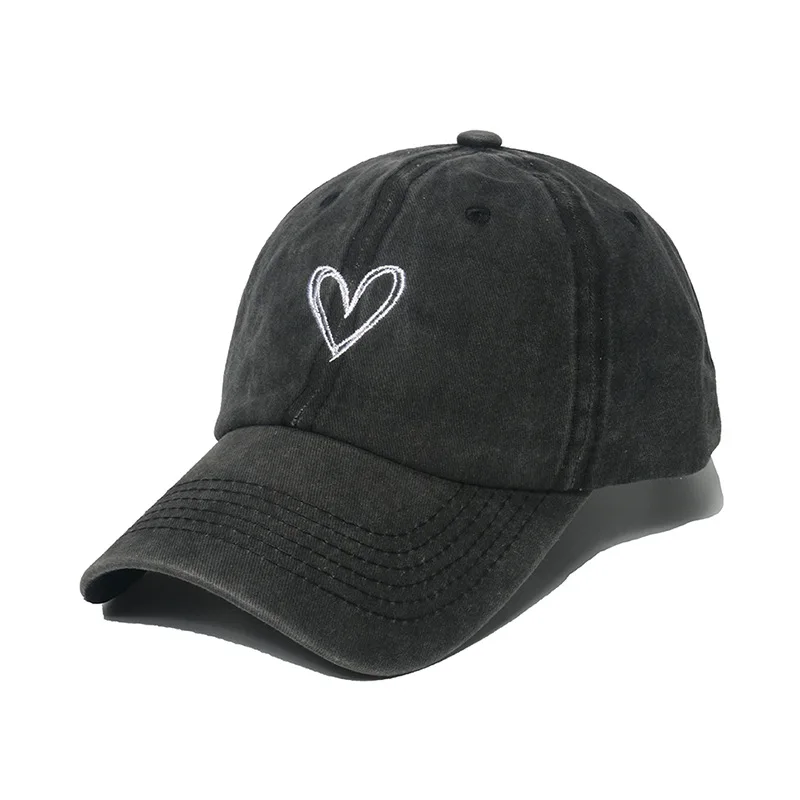 

Fashion Baseball Cap for Women and Men Washed Cotton Heart Embroidered Hat Sun Caps Casual Washed Soft Cotton Classic Popular