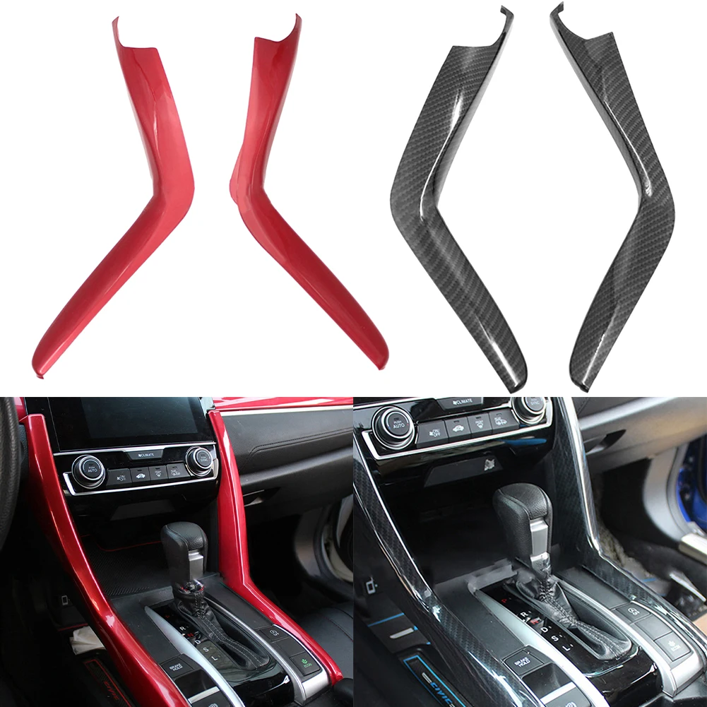 

2Pcs/Set Carbon Fiber Gear Shift Panel Cover Trim For Honda Civic 2014-2019 Car Interior Sticker Red/Black