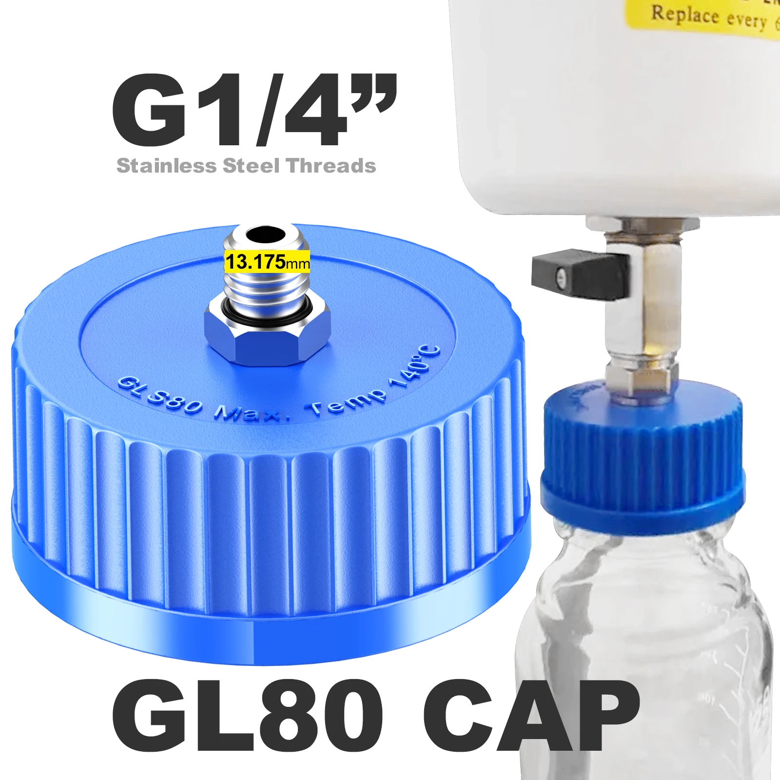 GL45 / GL80 Liquid Media Cap with 1/2&rdquo; G / 1/4"G Stainless Steel Threads for Industrial Laboratory Liquid Extraction, 1pcs