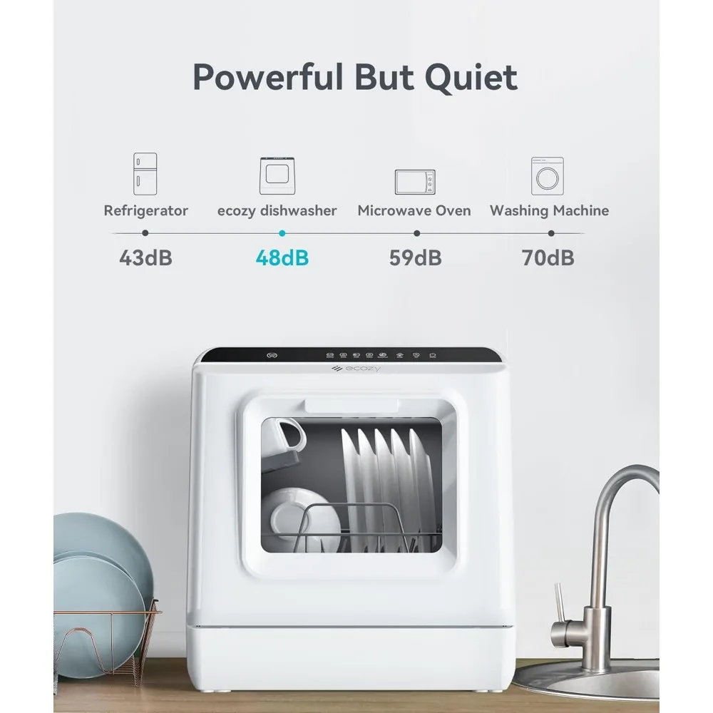 Portable Dishwasher Countertop, Mini Dishwasher with a Built-in 5L Water Tank, No Hookup Needed, 6 Washing Programs, Extra Air