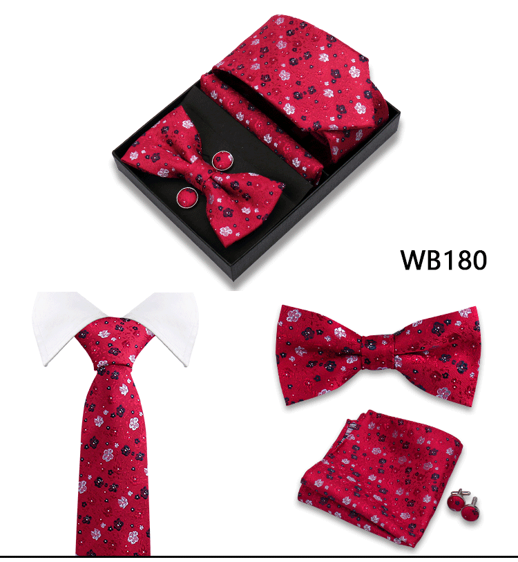 Herren-Krawatte in Geschenkbox, Fliege und Einstecktuch, Manschettenknöpfe-Set für Männer, Hochzeit, Business, formeller Anzug, individuelle Krawatte, Gravata-Geschenkset – Detail 20
