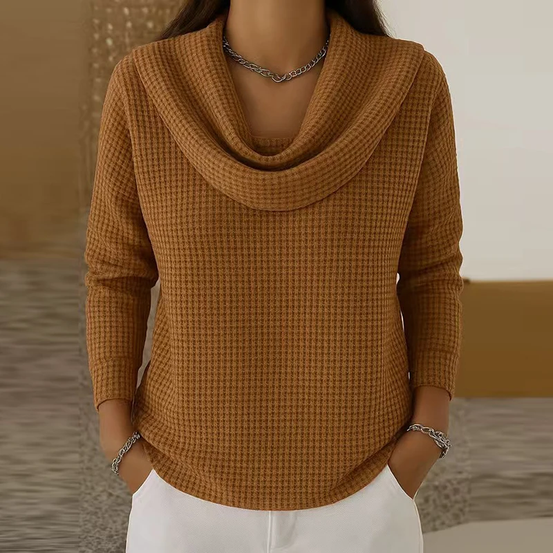 Detalhes Blusa Feminina Casual Folgada com Gola Alta