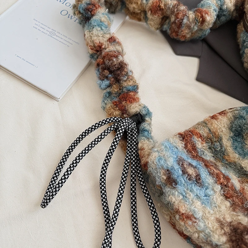 Ethnische Stil Damen Handtaschen Tote Bunte Lammwolle Umhängetasche Boho Strandtasche Große Kapazität Tragbare Shopper Tasche Gestreift – Detail 21