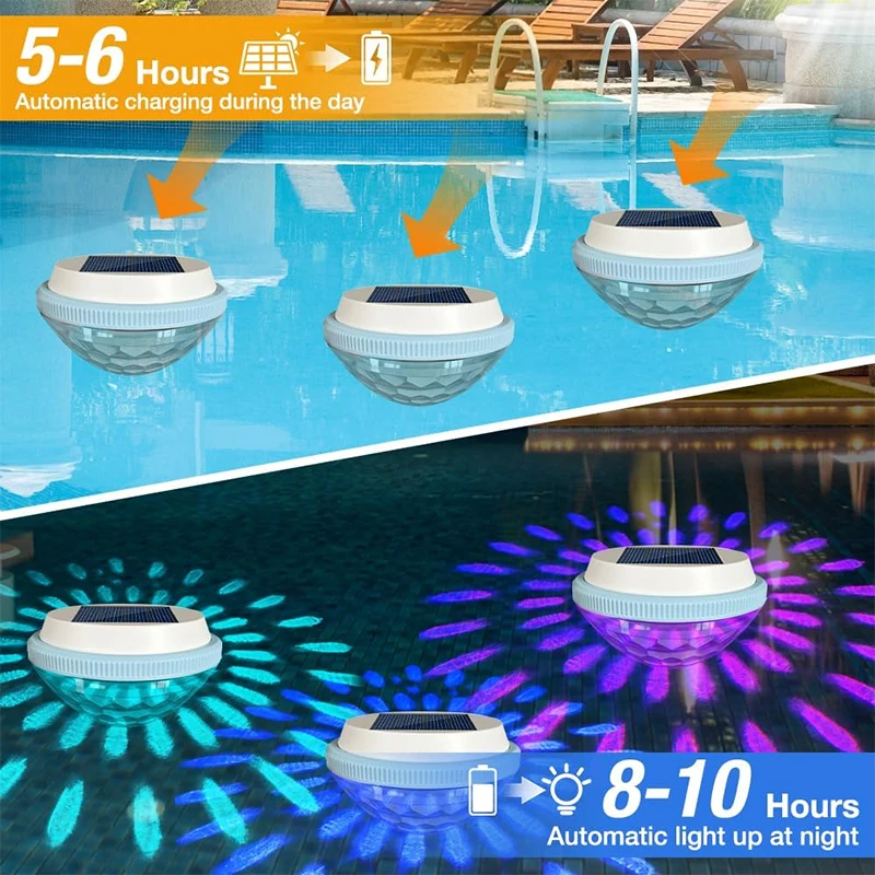 Illuminazione per piscina galleggiante solare da 1-2 pacchi, luci per laghetto impermeabili che cambiano colore RGB per la decorazione di piscine, strade da giardino - immagine 3