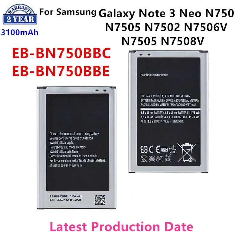 

Brand New EB-BN750BBC EB-BN750BBE 3100mAh Battery For Samsung Galaxy Note 3 Neo N750 N7505 N7502 N7500Q N7506V N7508V E510