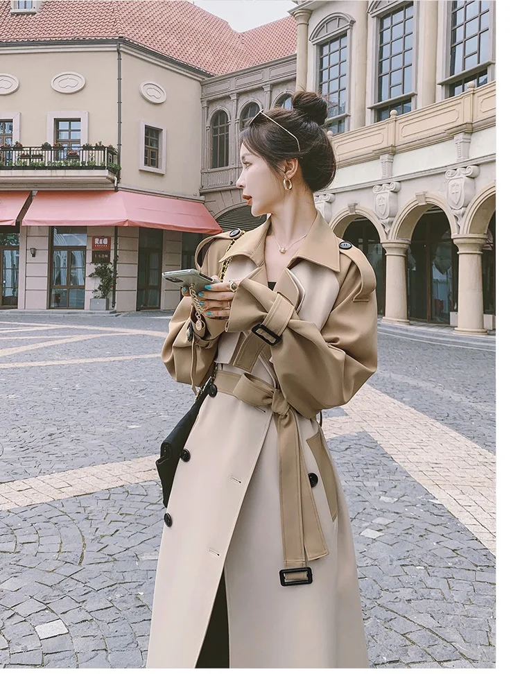 long duvet coat High-quality Contrast Color Stitching Trench Coat For Womens 2022 Spring Autumn Long Windbreakers Sashes Ladies Fashion Overcoat parka jacket women