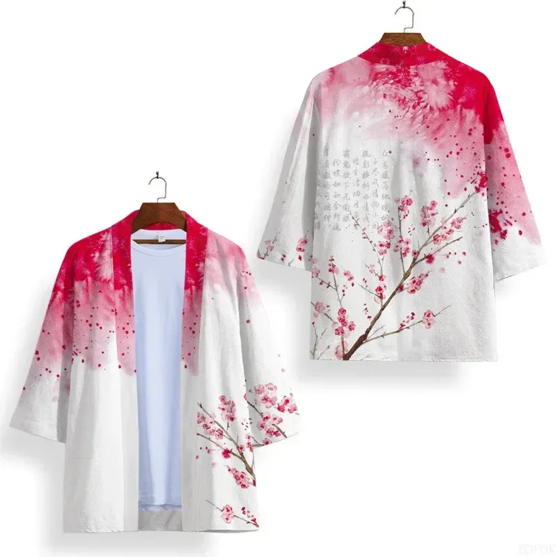 Unisex Black & White Kimono Cosplay Samurai Tops Trendy Casual Cardigan Yukata Costume Japanese Streetwear Traditional Clothing 3