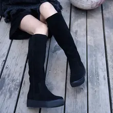 Artmu Mode Frauen Schnee Stiefel Handgemachte Leder Stiefel Reißverschlüsse Schwarz Straße Stil Flache Plattform Ferse Dame 36,5 cm Knie Hohe stiefel