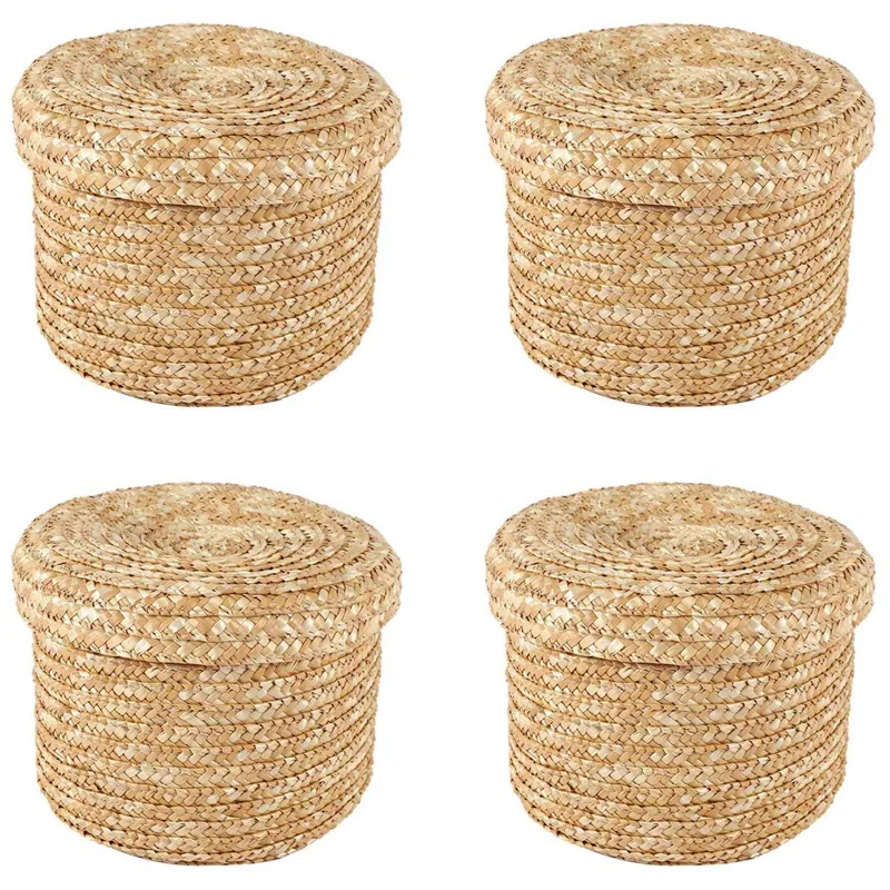 

4X Wheat Straw Woven Storage Basket Storage Basket Innovative Basket Rustic Natural Brown Finish Basket(Medium )