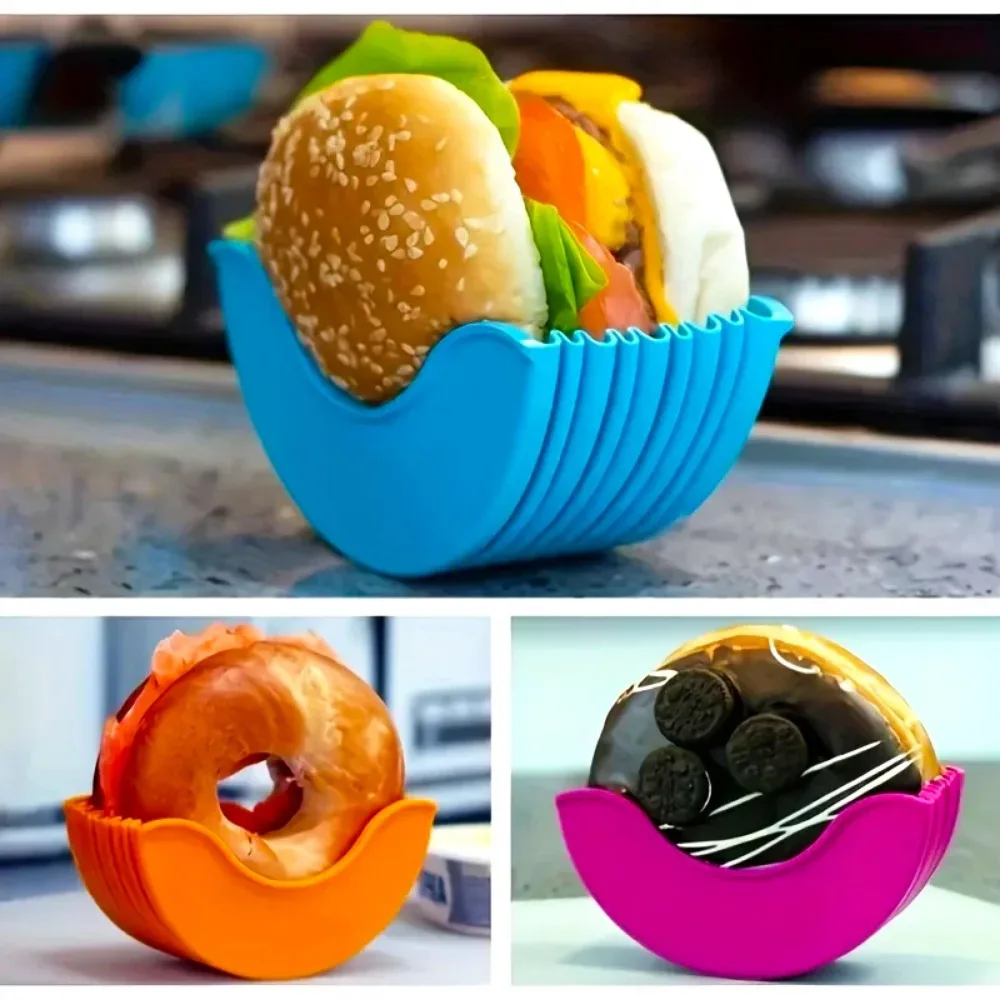 4pcs Retractable Silicone Hamburger Holders Hamburger Fixed Box Sandwich Burger Clip Rack Washable French Fry Hamburger Sauce