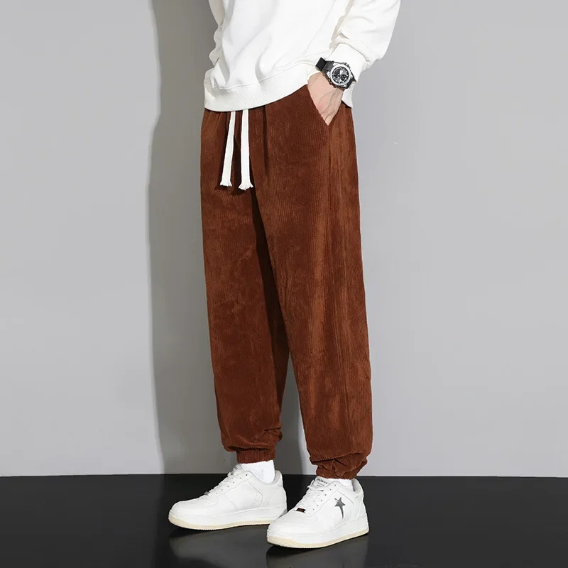 Men's Corduroy Harajuku Pants Loose Fit Trendy Spring Autumn Skateboard Sport Long Trousers Comfortable Casual Loose Leggings