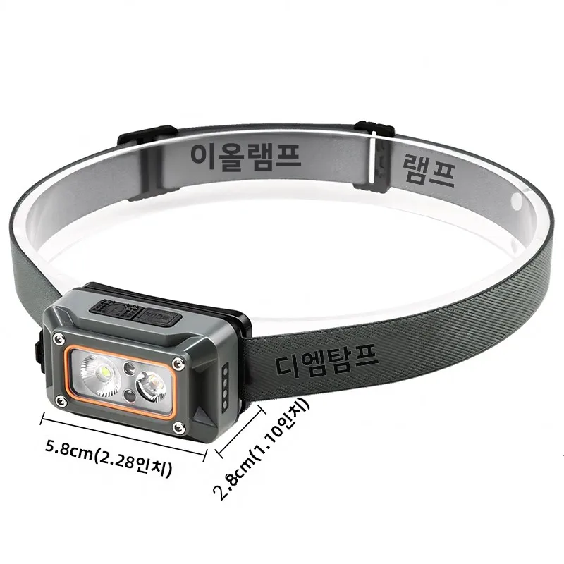 새로운 LED 경량 강력 조명 센서 헤드라이트 USB 충전 다중 광원 체스트 러닝 라이트 다기능 헤드라이트