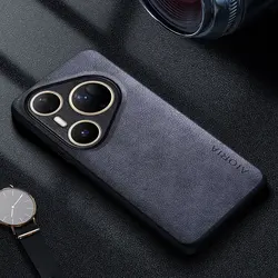 Leather Retro Business Phone Case - Solid Color Design for Pura 80 Pro (GRAY)
