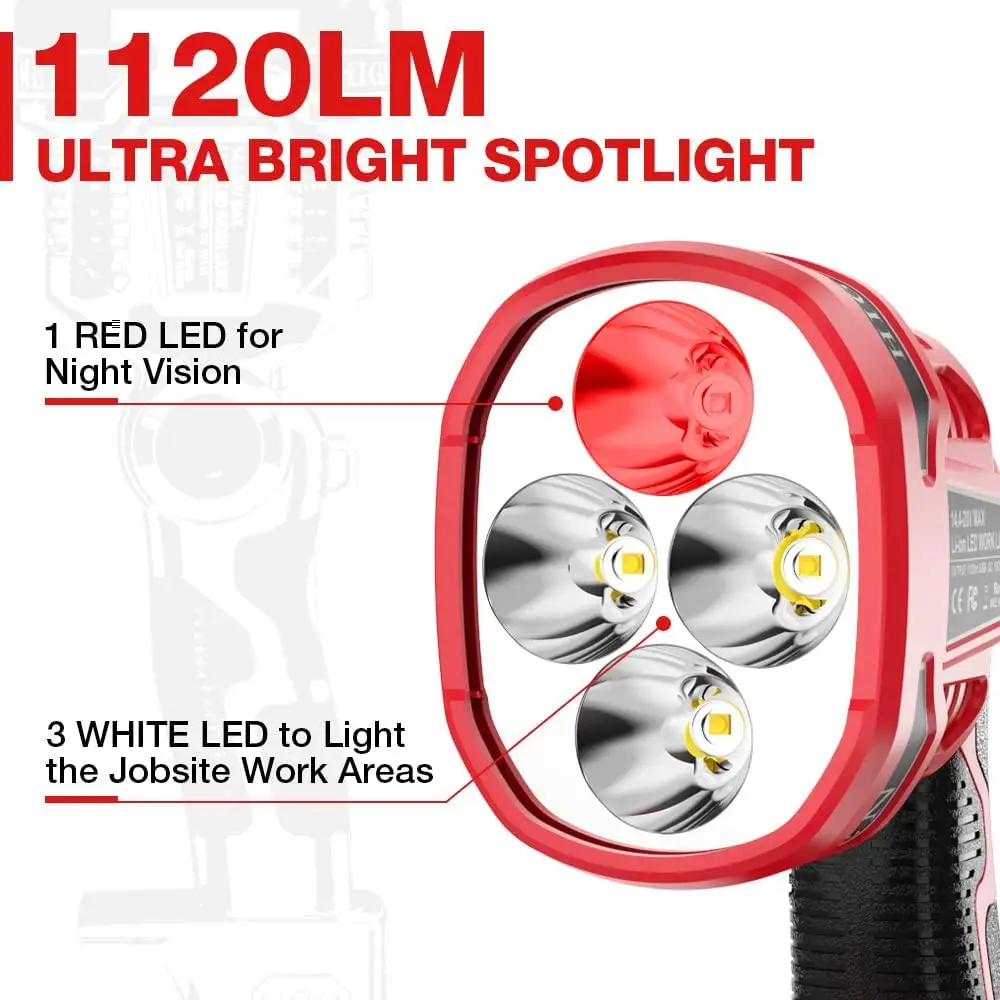 Cordless LED Work Light Compatible with Milwaukee m18 18V Battery 12W 1120LM Fla