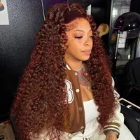 Perruque brésilienne Remy bouclée brun rougeâtre 13x4 HD Lace Front en cheveux humains, pré-épilée, 30 pouces, colorée, pour femmes 5