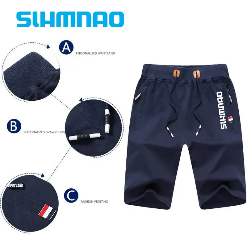 Fishing Shorts, Outdoor Sports Men's Zippered Pockets, Summer Work and Leisure Breathable Knitted Cotton Loose Beach Shorts